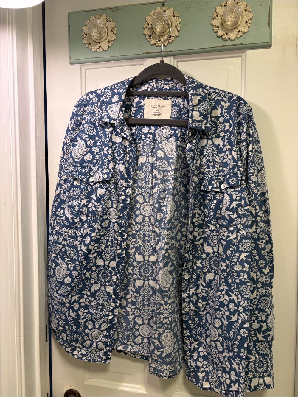 Sonoma Blue and White Floral Button-Up Shirt